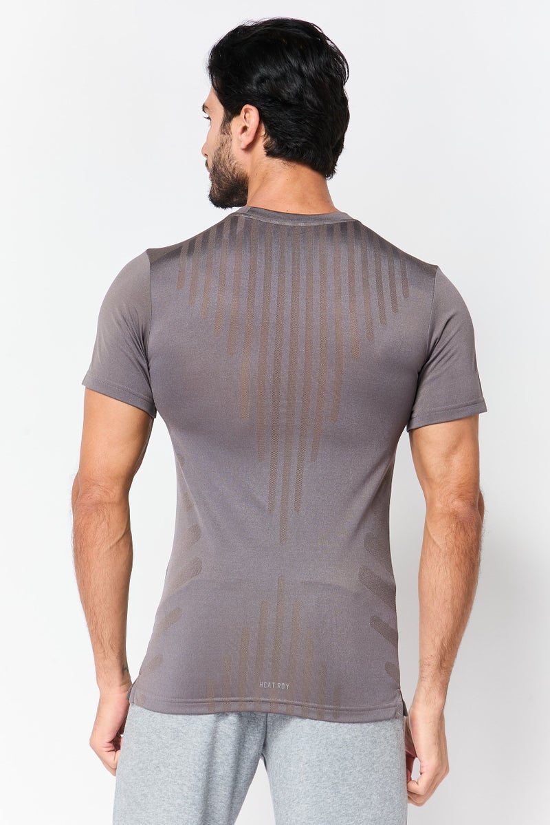 Adidas Men Slim Fit Brand Logo Short Sleeves Outdoors T-Shirt, Grey - Image 4